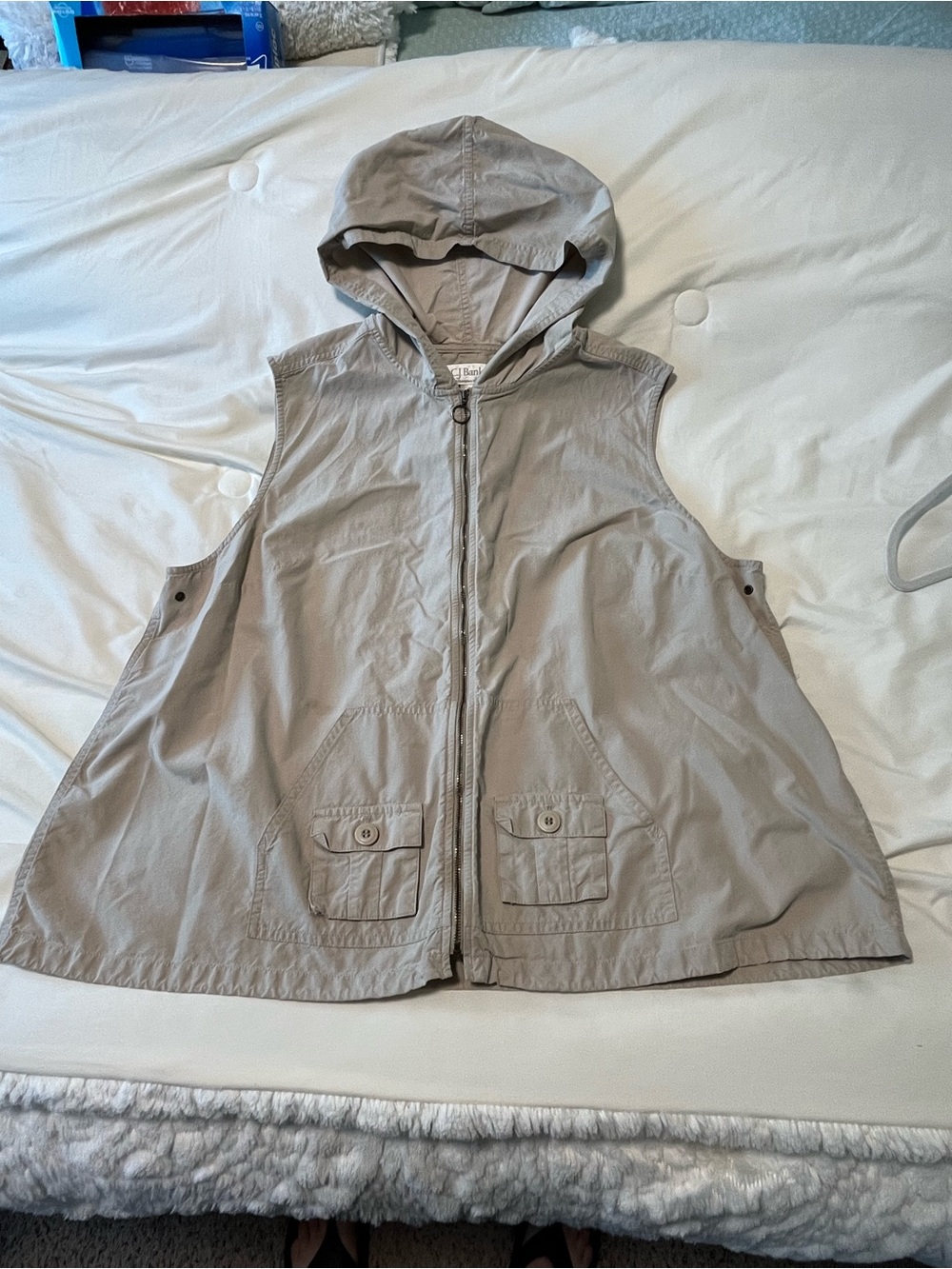 CJ Banks Hooded Sleeveless Zip Vest - Light Taupe Size 3X